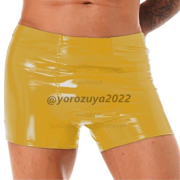 78-103-22 メンズ!! 超カッコイイ☆ エナメル レザー ショートパンツ【イエローMサイズ】男性 パンツ エロ 下着 セクシー ハーフパンツ.2拍卖