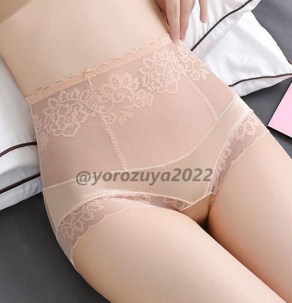 64-495-6 ハイウエスト 光沢 艶々 セクシー☆ レースショーツ 【ベージュL】レディース 女性 下着 大きいサイズ パンティ ランジェリー.2拍卖