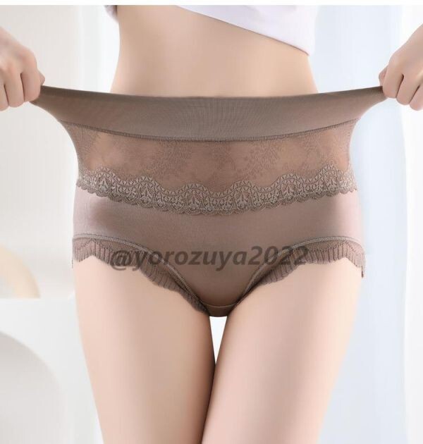 74-415-10 ハイウエスト ショーツ 透けレース ショーツ【ブラウン系Lサイズ】レディース 女性 下着 ランジェリー パンティ セクシー .3拍卖