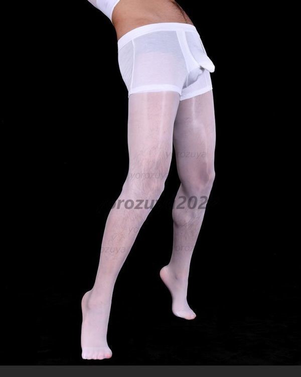 88-352-24 一体型!!! パンツ+ストッキング メンズ オイリー 光沢 ランジェリー【ホワイトLサイズ】男性 下着 インナー エロ セクシー .1拍卖