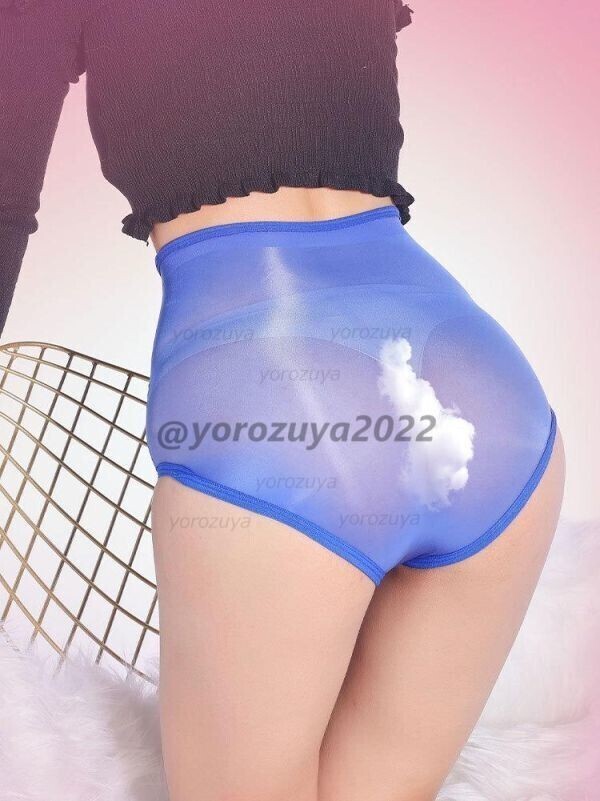 131-221-8 透けシームレス オイリー ハイウエスト ランジェリー ショーツ 【ブルーF】レディース 下着 パンツ エロ 過激 セクシー.2拍卖