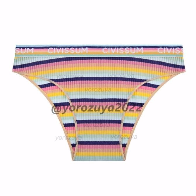 181-440-5 カラフル リブボーダー ブリーフ ハーフバック【画像カラーXLサイズ】レディース 女性 下着 インナー ショーツ 新品 パンツ .1拍卖