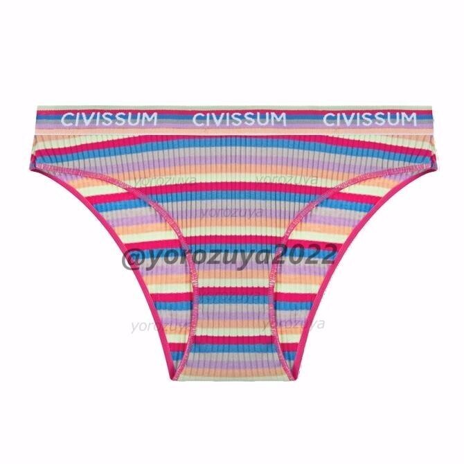 181-438-5 カラフル リブボーダー ブリーフ ハーフバック【画像カラーXLサイズ】レディース 女性 下着 インナー ショーツ 新品 パンツ .1拍卖