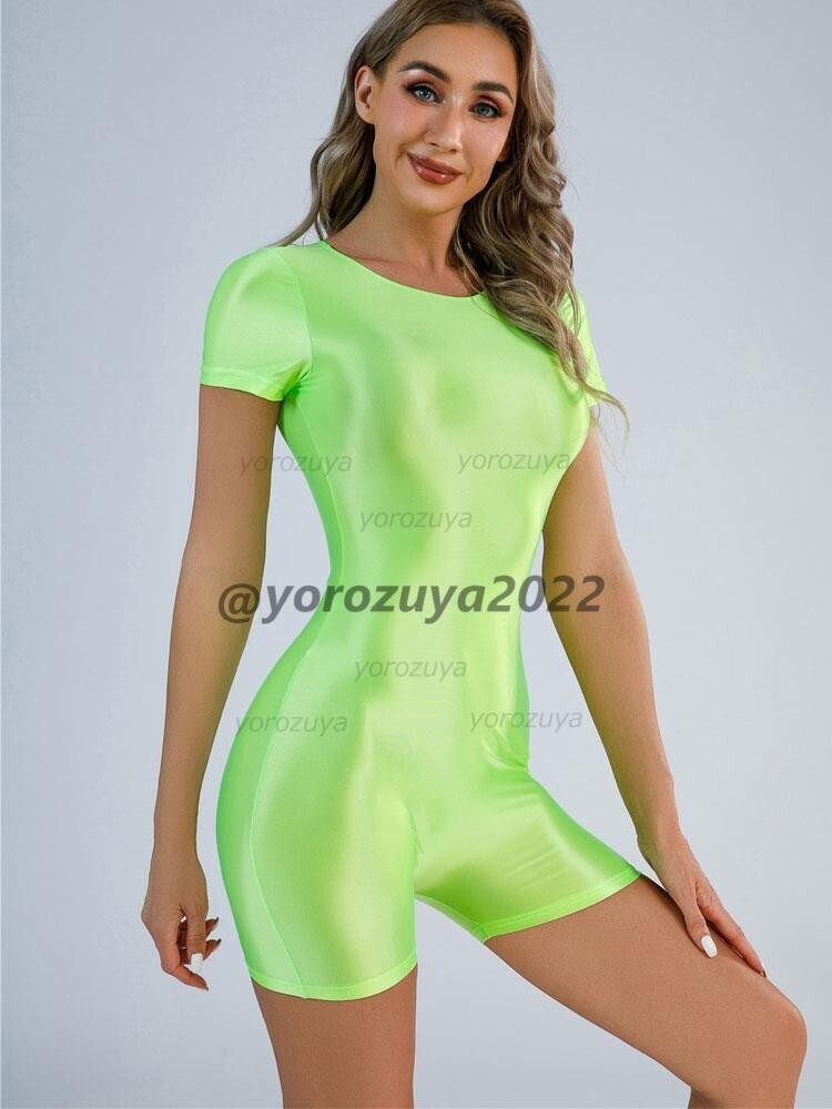 178-306-25 ピタピタ 光沢 ツヤツヤ 半袖 ボクサー オールインワン【グリーンXLサイズ】コスプレ イベント セクシー レースクイーン.2拍卖