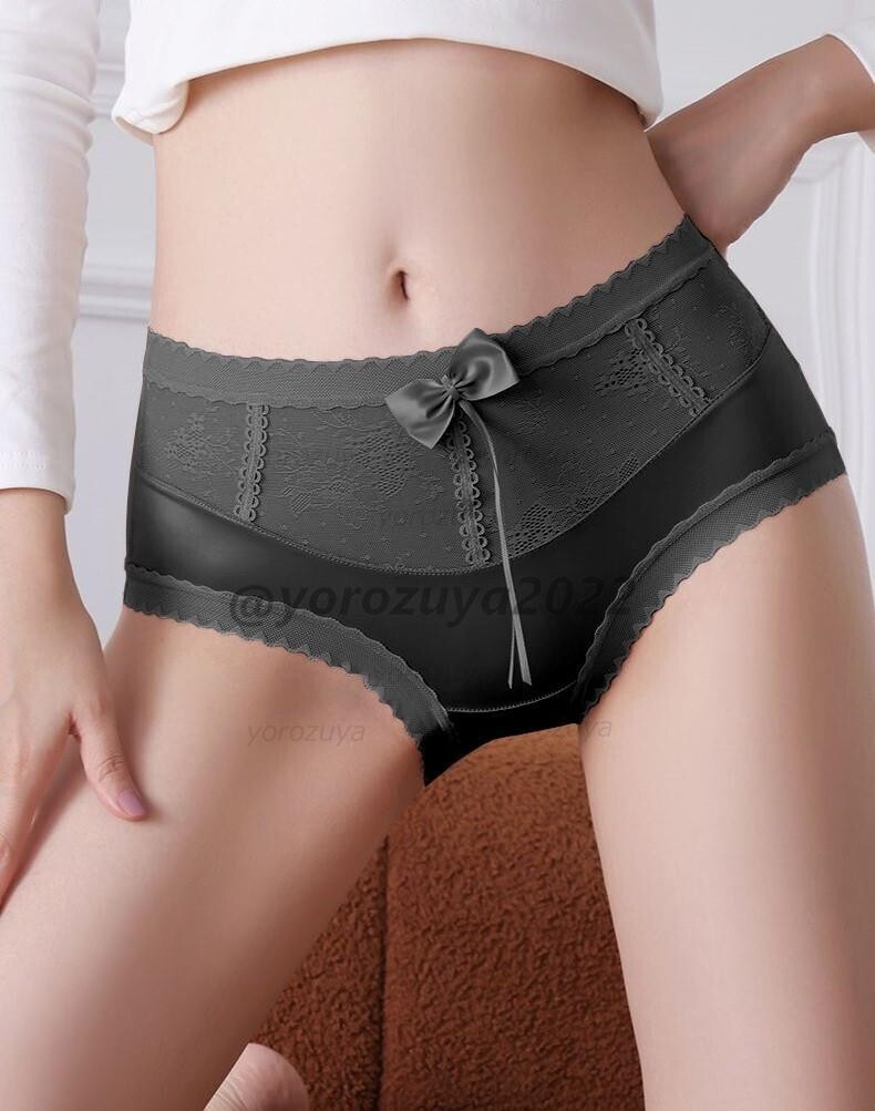 146-205-6 光沢 ライトサテン レースヒップ エロかわショーツ【ブラックLサイズ】レディース 女性 下着 ツヤツヤ セクシー パンティ .1拍卖