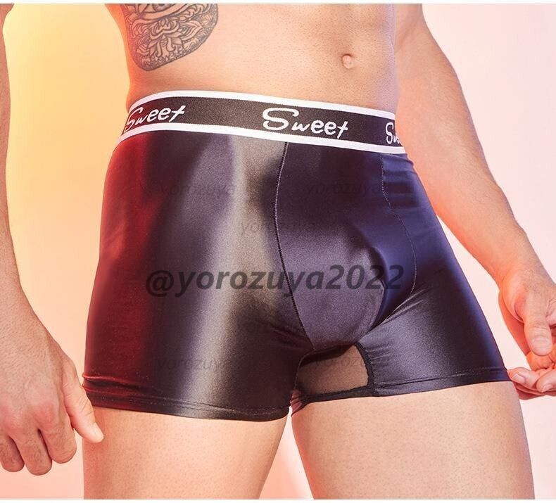 181-228-14 シルキー 光沢 メンズ ボクサーパンツ【ブラックF】男性 下着 ショーツ 新品 アンダーウェア ゲイ マッチョ パンツ ブリーフ.1拍卖