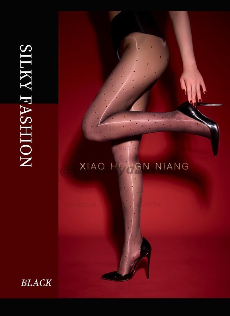 152-287-14 光沢シルキー 水玉 ドット柄 オーロラストッキング【ブラックF】レディース 女性 セクシー エロ タイツ コスプレ パンスト .1拍卖