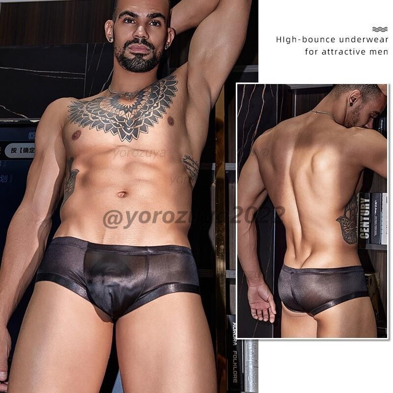 164-227-11 メンズ ツヤツヤ ローライズ 薄型ブリーフ【ブラックF】男性 ショーツ ランジェリー パンツ ゲイ ボクサーパンツ.2拍卖