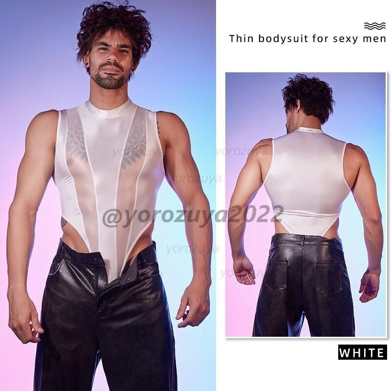 146-136-19 メンズ 光沢艶々 ハイカットスーツ 【ホワイトF】男性 下着 セクシー エロ コスプレ レオタード ハイレグ ジャンプスーツ .1拍卖