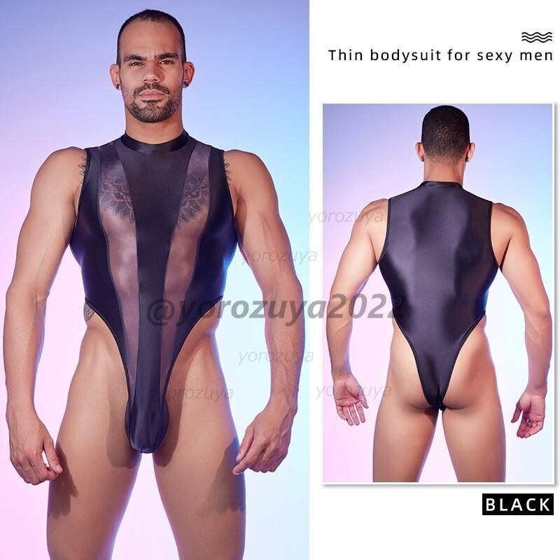 146-135-19 メンズ 光沢艶々 ハイカットスーツ 【ブラックF】男性 下着 セクシー エロ コスプレ レオタード ハイレグ ジャンプスーツ .1拍卖