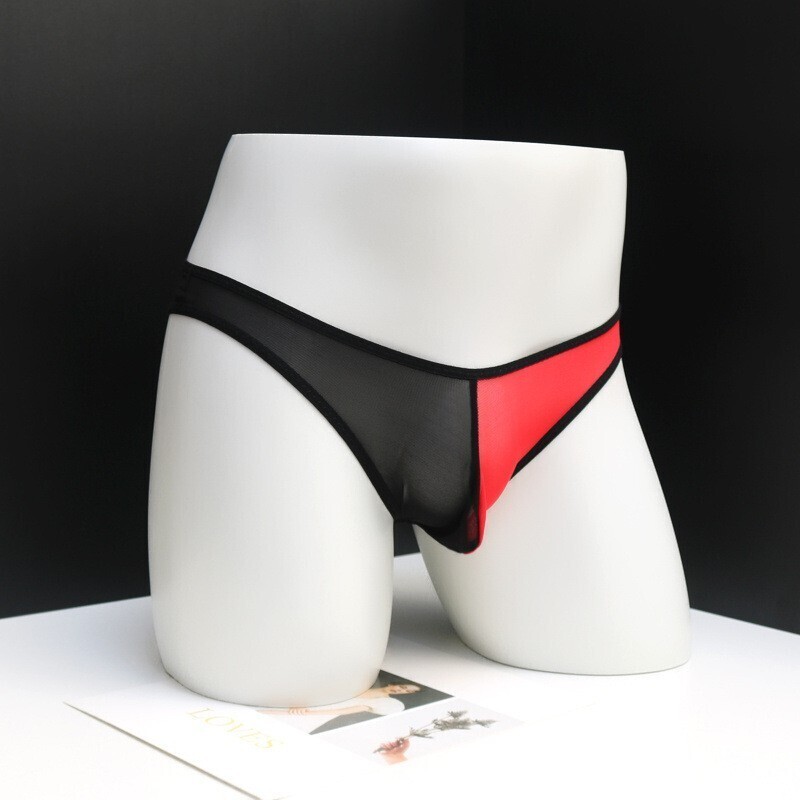 126-569-7 メンズ 過激ハーフメッシュ バイカラー ショーツ【レッドF】男性 下着 パンツ ブリーフ アンダーウェア エロ セクシー .1拍卖