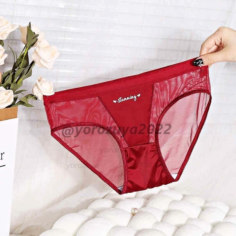 152-393-7 セクシー 光沢&メッシュ トライアングルショーツ【レッドLサイズのみ】レディース 女性 下着 新品 パンツ ランジェリー.1拍卖