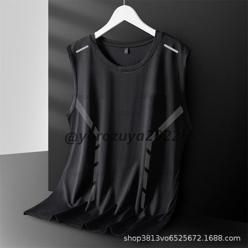 185-43-6 アイスシルク メッシュ ノースリーブ シャツ【ブラックMサイズ】男性 メンズ インナー 速乾性 タンクトップ Tシャツ スポーツ .1拍卖