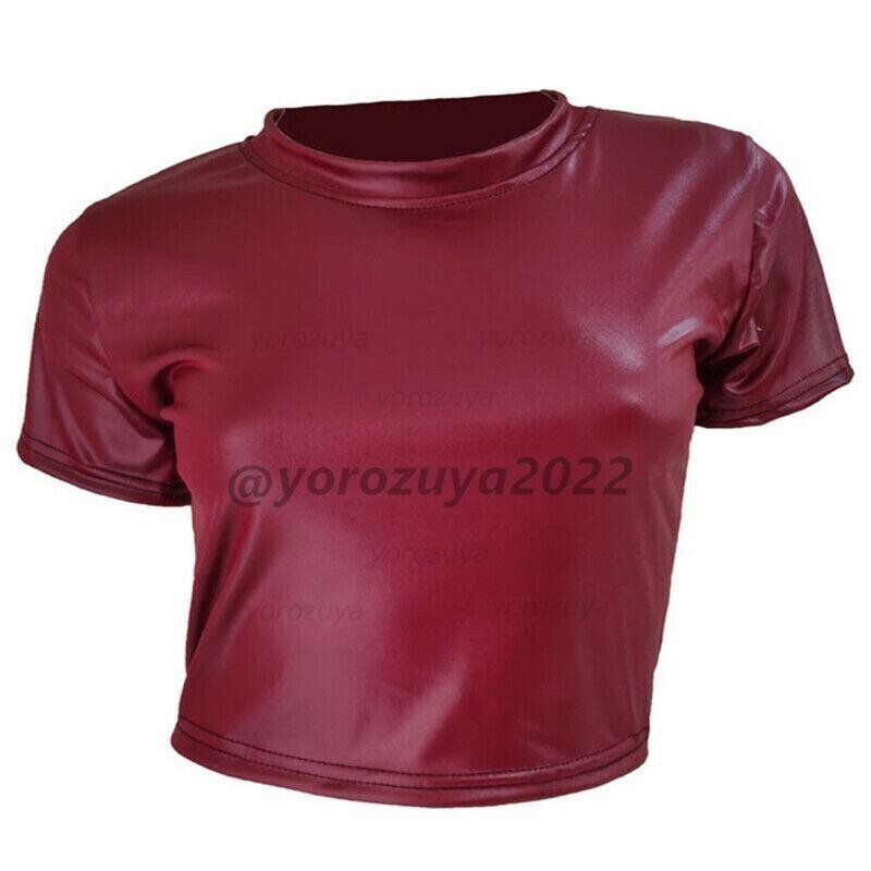 136-253-9 ★レザーシリーズ★ トップス Tシャツ 【レッドLサイズ】レディース メンズ ユニセックス パテント PU レザー コスプレ .1拍卖