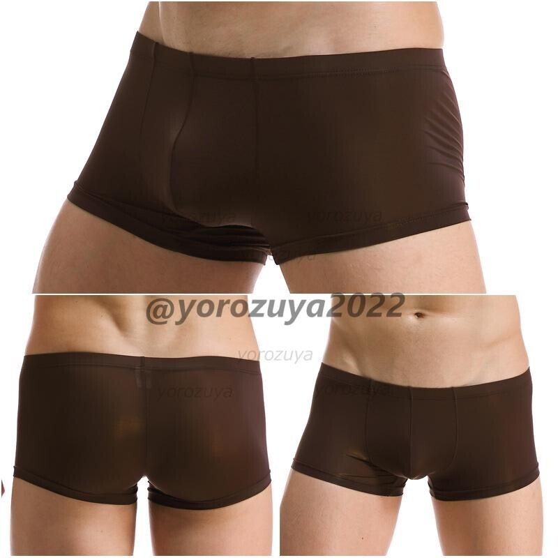176-41-6 メンズ シースルー セクシー 透け ボクサータイプ【ブラウンMサイズ】男性 下着 新品 インナー パンツ ビキニ ショーツ .2拍卖