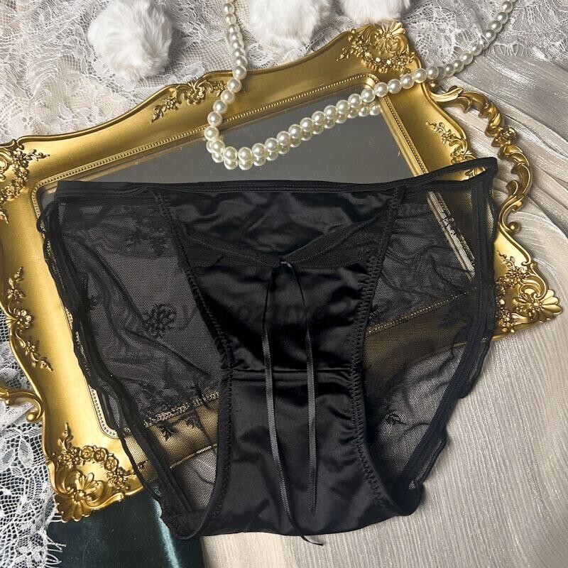 131-101-6 高級レース 光沢サテン リボン 可愛い系 ショーツ【ブラックF】レディース 女性 セクシー 学生 JK JC ランジェリー パンツ .1拍卖