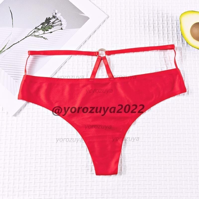 164-124-8 光沢 ツヤツヤ メタルリング 見せ紐パン【レッドLサイズのみ】レディース ショーツ エロ セクシー 勝負下着 ランジェリー.1拍卖