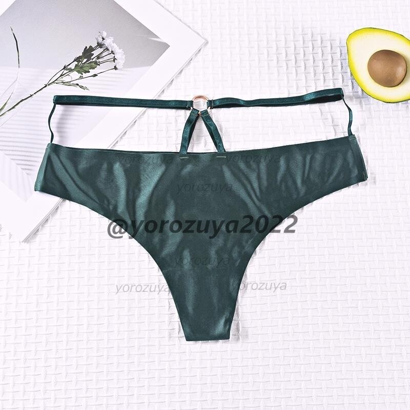 164-122-8 光沢 ツヤツヤ メタルリング 見せ紐パン【グリーンLサイズのみ】レディース ショーツ エロ セクシー 勝負下着 ランジェリー.1拍卖