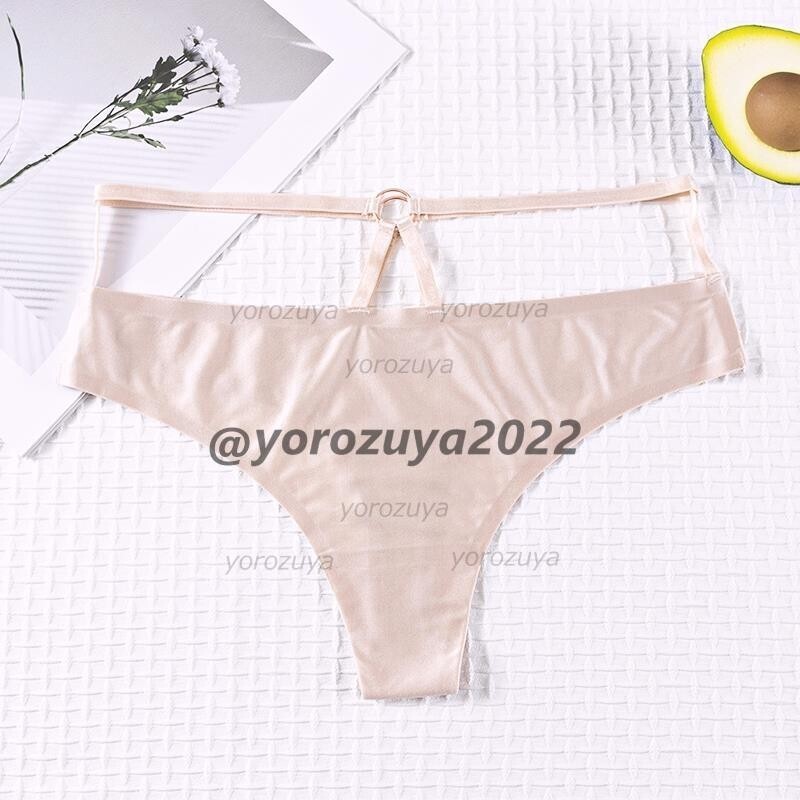 164-118-8 光沢 ツヤツヤ メタルリング 見せ紐パン【ベージュLサイズのみ】レディース ショーツ エロ セクシー 勝負下着 ランジェリー.1拍卖