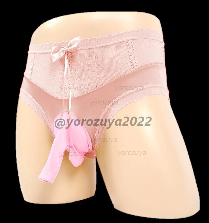 158-308-9 光沢 シルキー サオ付き レース ショーツ【ピンクLサイズ】男性 メンズ 下着 パンツ ブリーフ ゲイ 男の娘 ランジェリー.1拍卖