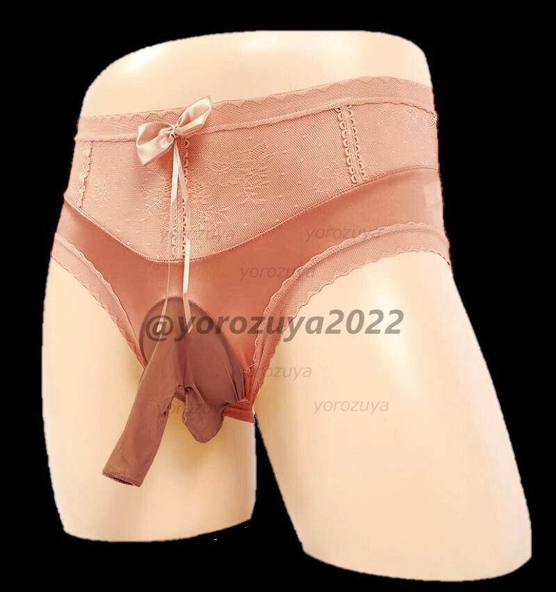 158-304-9 光沢 シルキー サオ付き レース ショーツ【ブラウンLサイズ】男性 メンズ 下着 パンツ ブリーフ ゲイ 男の娘 ランジェリー.1拍卖