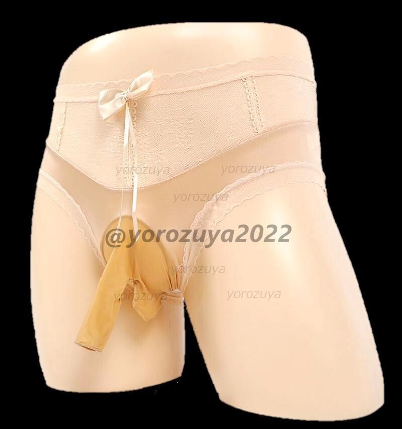 158-302-9 光沢 シルキー サオ付き レース ショーツ【ベージュLサイズ】男性 メンズ 下着 パンツ ブリーフ ゲイ 男の娘 ランジェリー.1拍卖