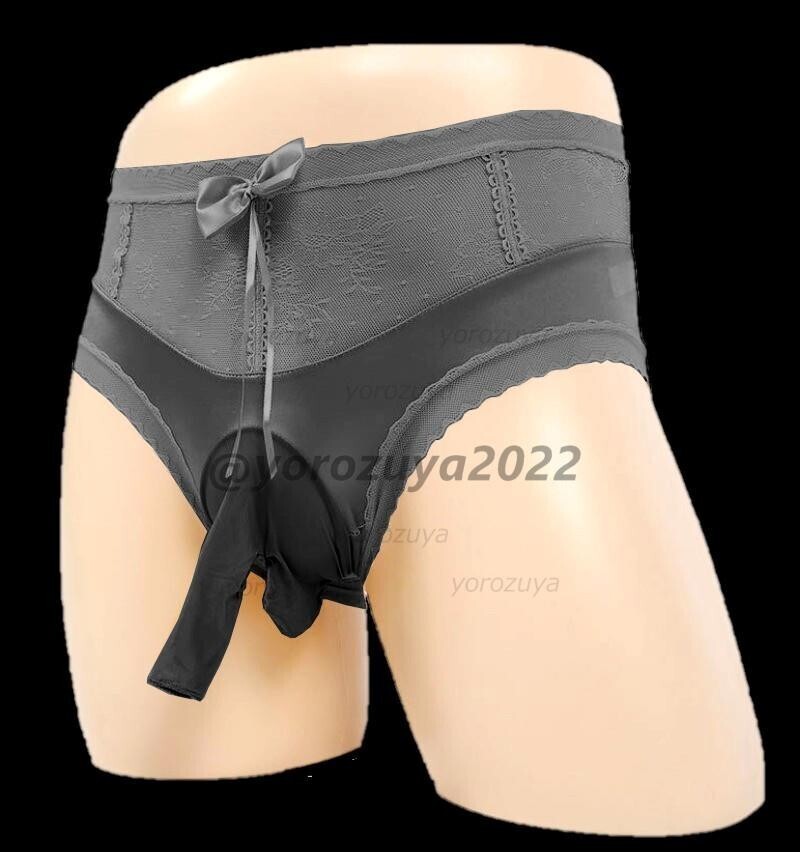 158-299-9 光沢 シルキー サオ付き レース ショーツ【ブラックXLサイズ】男性 メンズ 下着 パンツ ブリーフ ゲイ 男の娘 ランジェリー.2拍卖