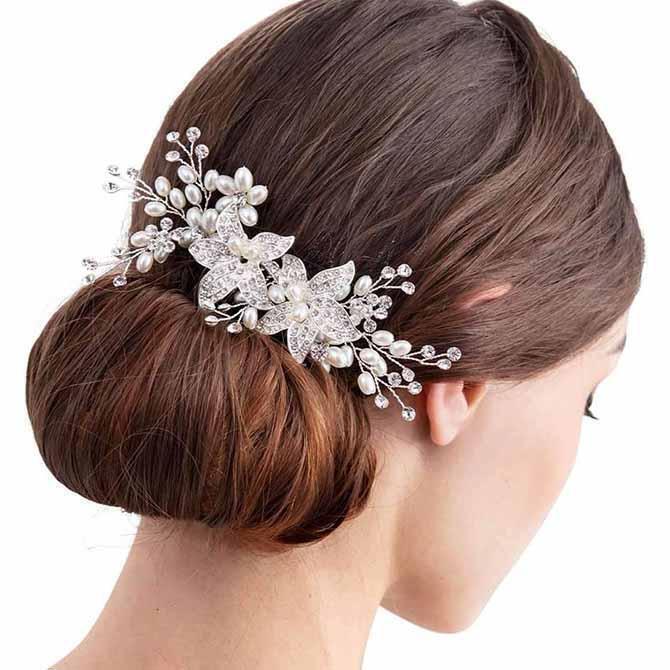 ヘアアクセサリー 髪飾り 結婚式 ウェディング 成人式 卒業式 卒園式 パーティ 新品 レディース ヘッドドレス 花 パール かわいい シルバー拍卖