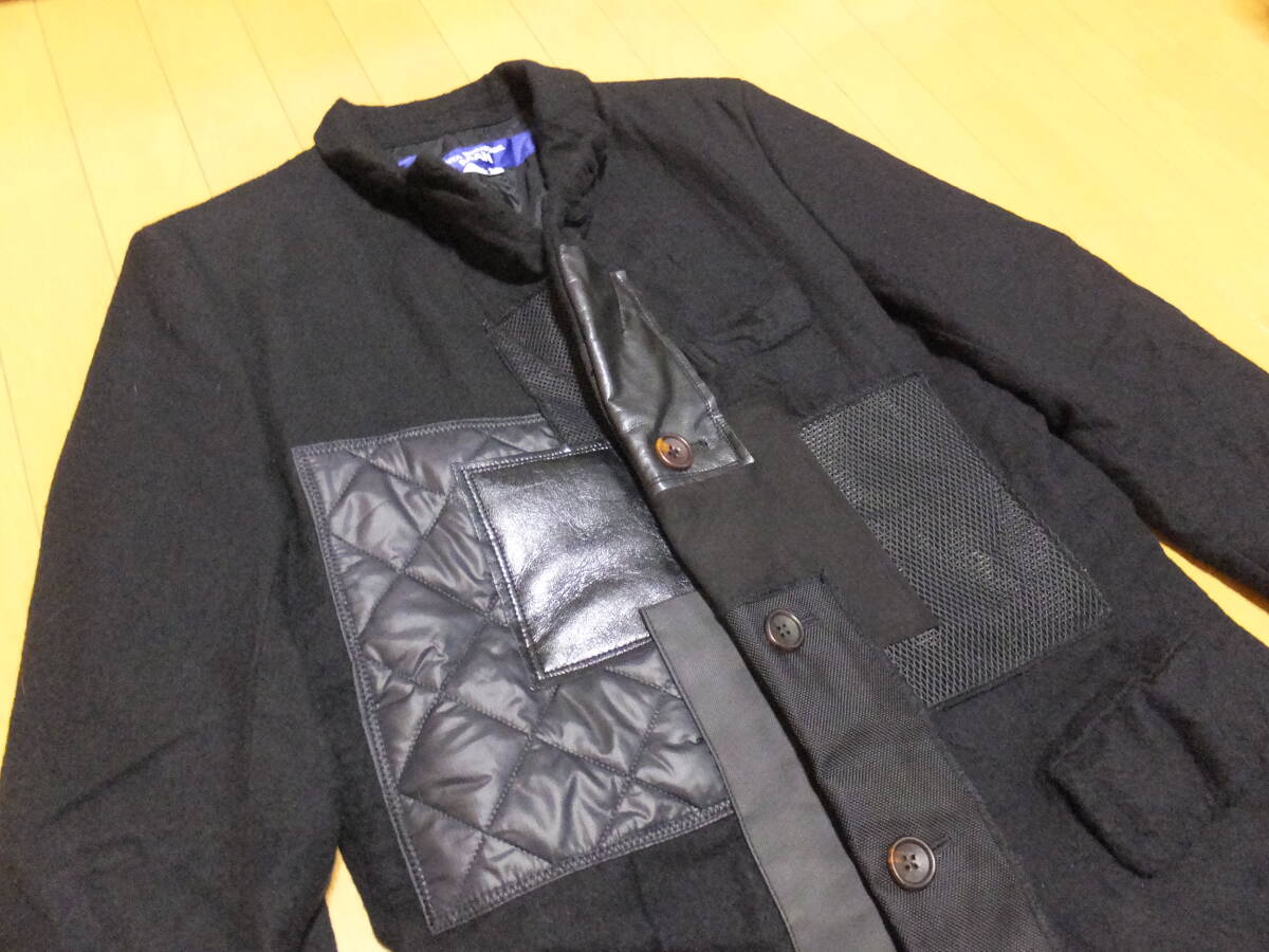 23-24年秋冬 ジュンヤワタナベ・マン パッチワーク切替 ウール縮絨 チェスターコート 黒L拍卖