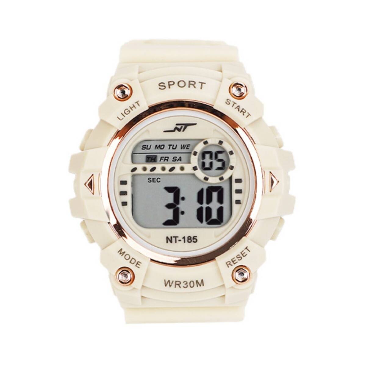 フチ有 腕時計 デジタル デジタル腕時計 メンズ レディース アラーム ベルト ベージュ拍卖
