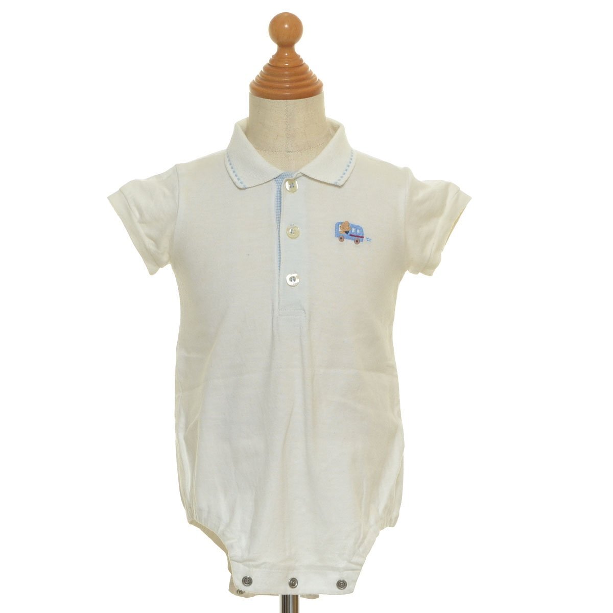 △438362 familiar ファミリア ポロシャツロンパース オールインワン サイズ70 刺繍 キッズ 子ども ベビー ホワイト拍卖