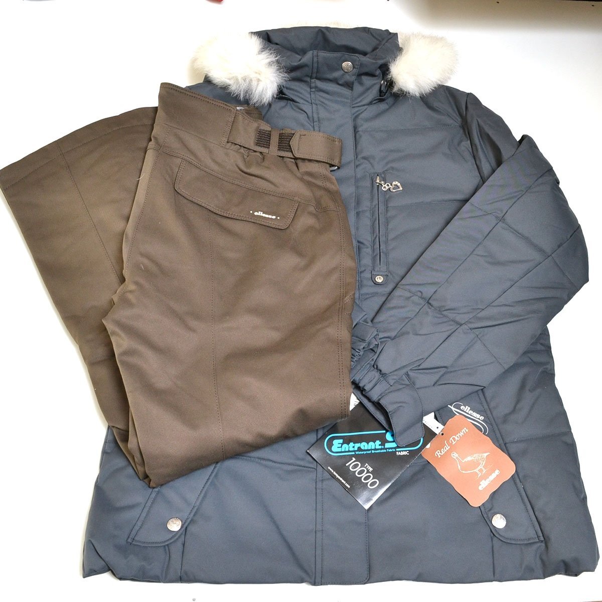 ◇503393 未使用品 ellesse エレッセ ◇スキーウェア ダウンジャケット パンツセット サイズM レディース ライトブラック拍卖