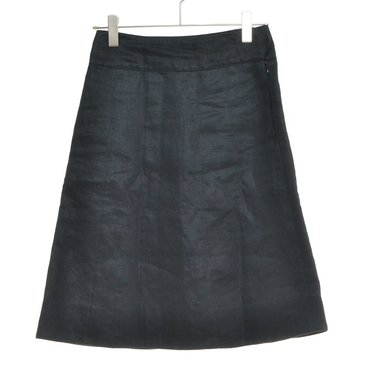 ◇566931 MARGARET HOWELL マーガレットハウエル MHL. ◇スカート リネンAラインミディスカート サイズ1 麻 レディース 日本製 ブラック拍卖
