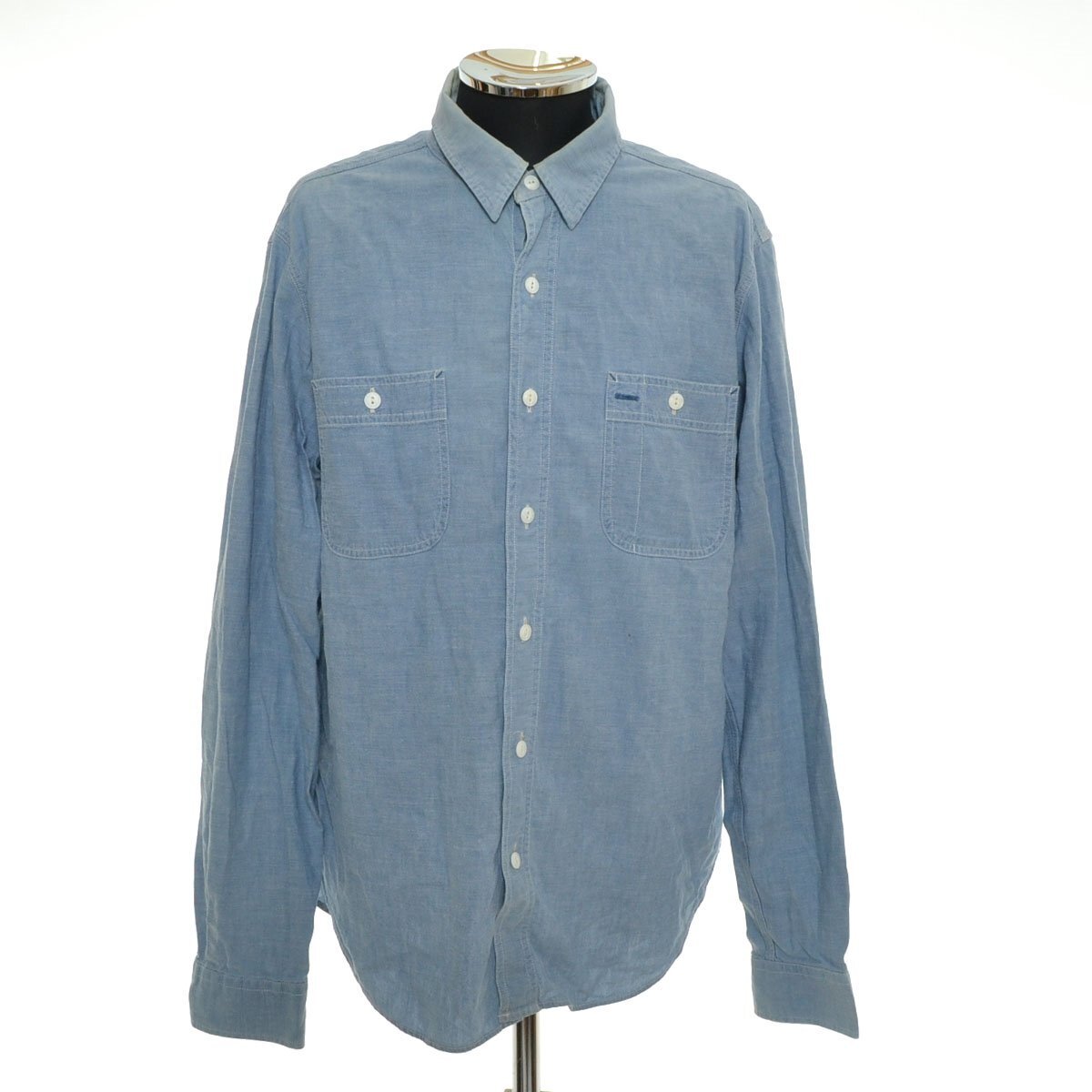 ◆568239 RRL ダブルアールエル DOUBLE RL ◇シャンブレーシャツ 長袖 サイズL メンズ ライトブルー拍卖