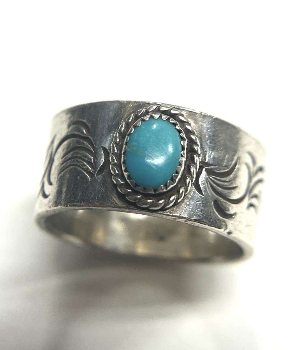 silver925 平打ち ターコイズ ワイド 幅広 シルバー925 リング 指輪 フェザー刻印 #22.0拍卖