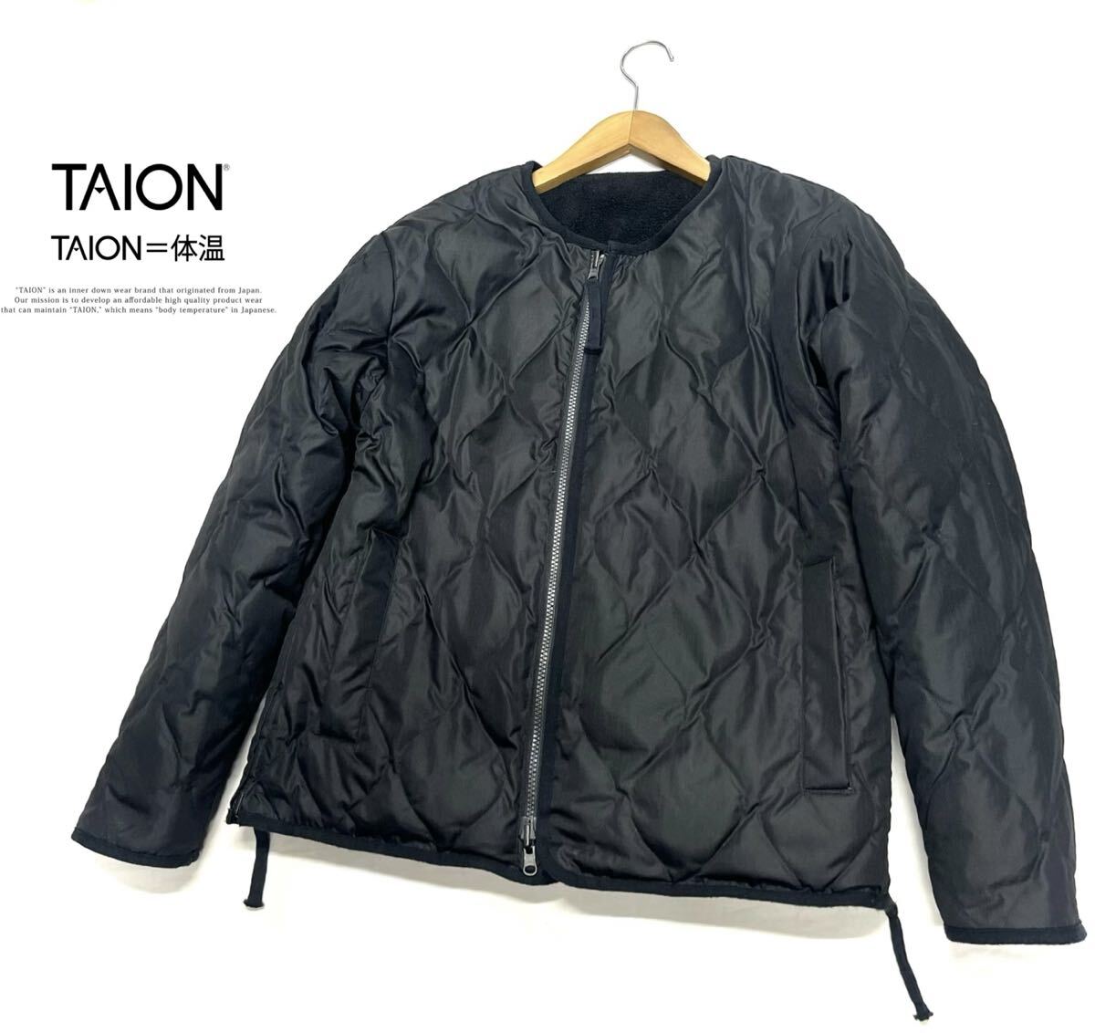 TAION=体温★タイオン★(S)TAION-R104BML-1 ミリタリー リバーシブル クルーネック ダウンジャケット/ブラック拍卖