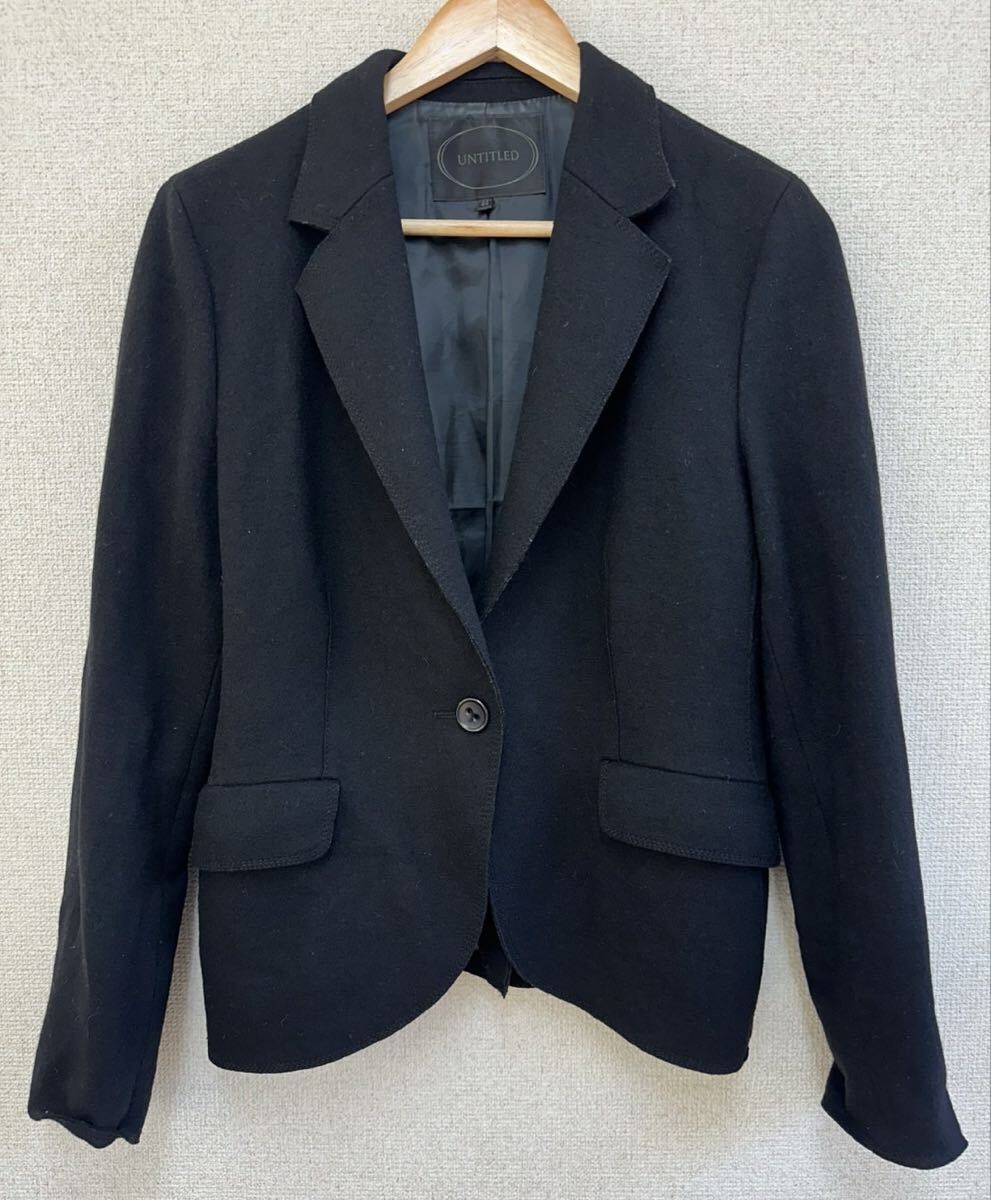 UNTITLED アンタイトル 秋冬 アンゴラ混 シングル ウールジャケット ブレザー ブラック 44 レディース XXLサイズ 大きなサイズ拍卖