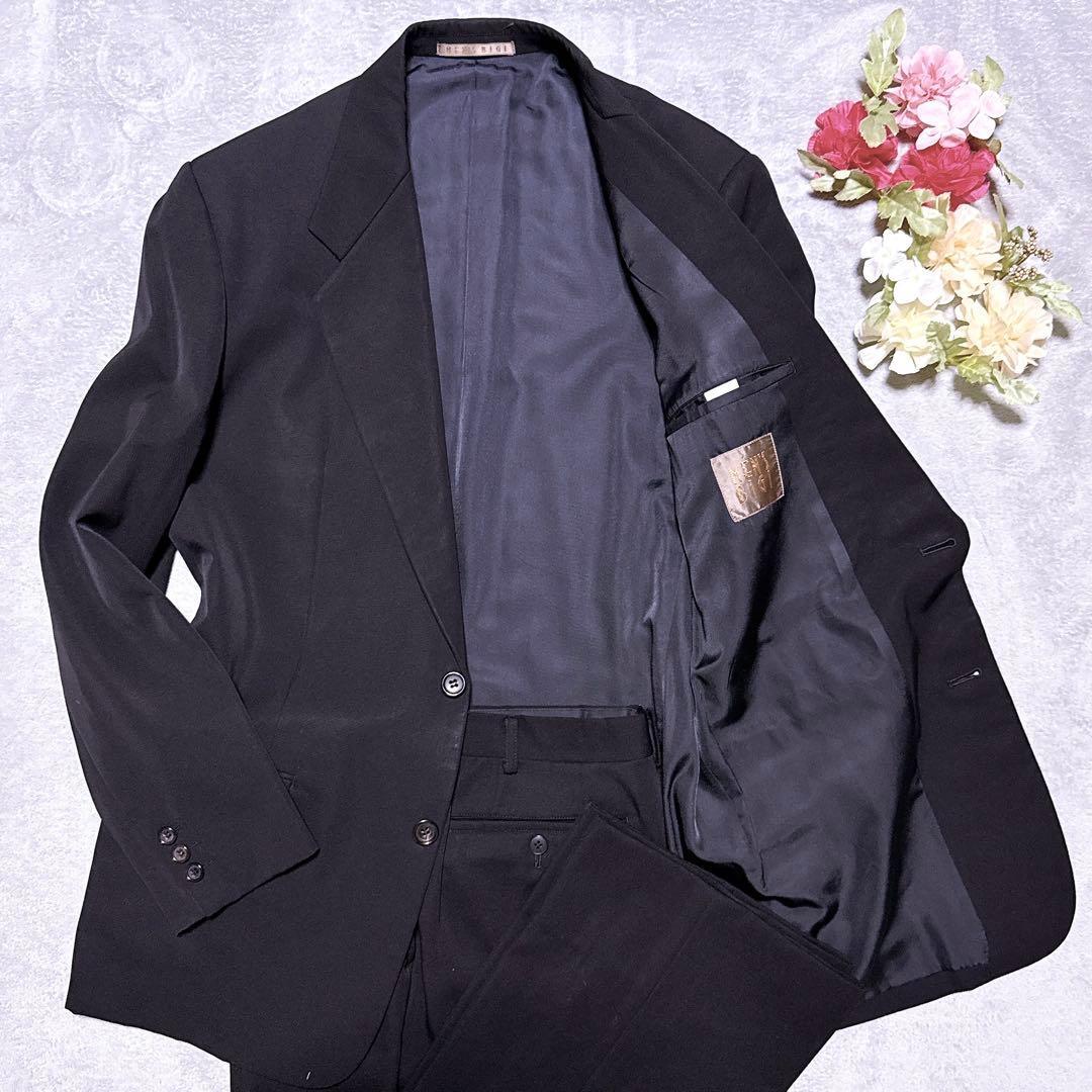 XL 未使用級【至高の逸品】Men's BIGI メンズビギ ブラックフォーマル スーツ 冠婚葬祭 仕事 通勤 ビジネス アジャスタ付 メンズ 黒拍卖