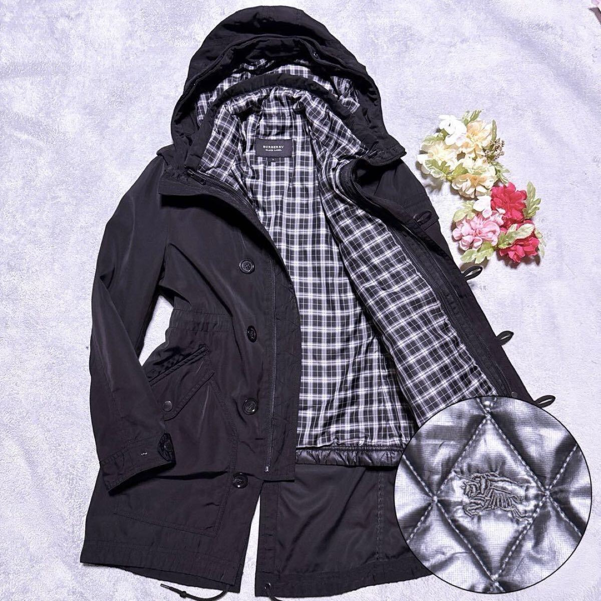 2way【至高の逸品】バーバリーブラックレーベル BURBERRY モッズコート キルティングジャケット ライナー ノバチェック ホース 刺繍 黒拍卖