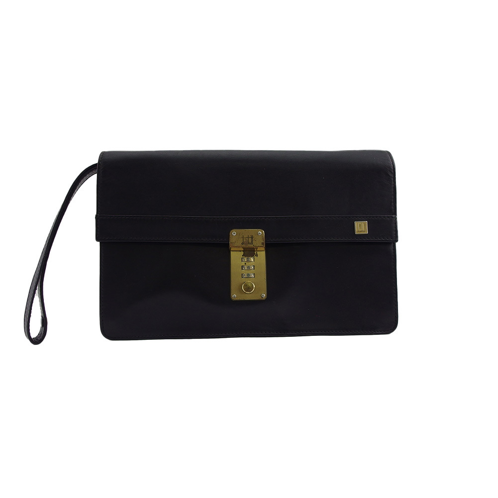 【10%OFFクーポン】ダンヒル Dunhill クラッチバッグ ロゴプレート ブラック レディース 中古拍卖
