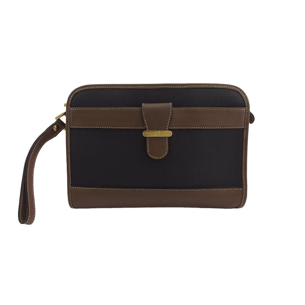 【10%OFFクーポン】ダンヒル Dunhill クラッチバッグ ヘリンボーン グレー 灰色 ブラウン レディース 中古拍卖