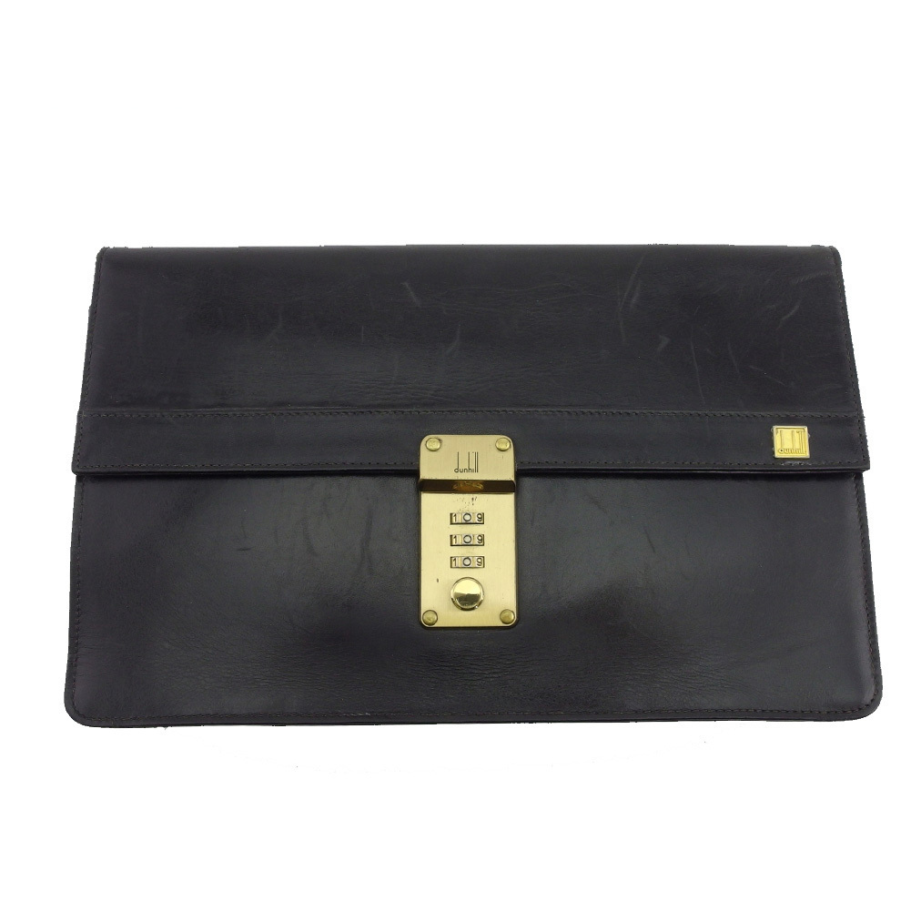 【10%OFFクーポン】ダンヒル Dunhill クラッチバッグ ロゴプレート ブラック レディース 中古拍卖