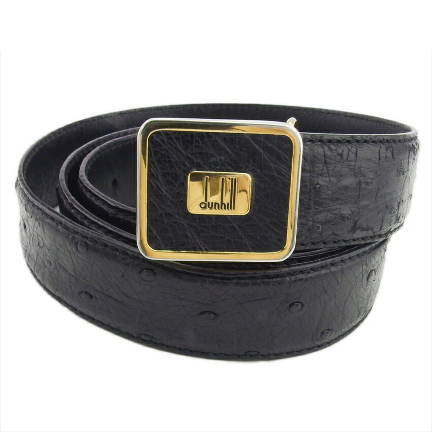 【10%OFFクーポン】ダンヒル Dunhill ベルト オーストリッチ ロゴプレート ブラック ゴールド レディース 中古拍卖