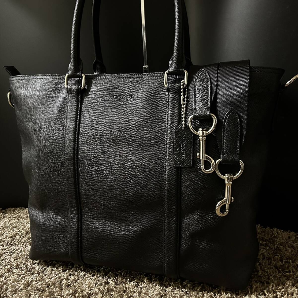 1円~【現行近!!極美品】コーチ COACH トートバッグ ビジネスバッグ メンズ 手提げ 肩掛け A4 PC 書類鞄 2way ブリーフケース 黒 レザー拍卖