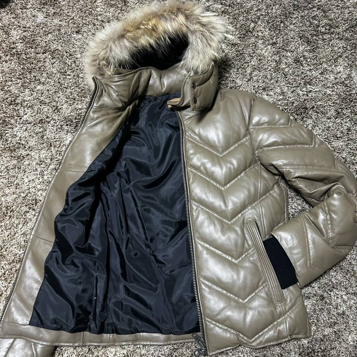 【極希少!極美品!】ジャックローズ JACK ROSE レザージャケット ラムレザー キルティング ダウンジャケット メンズ ビジネス ラクーン拍卖