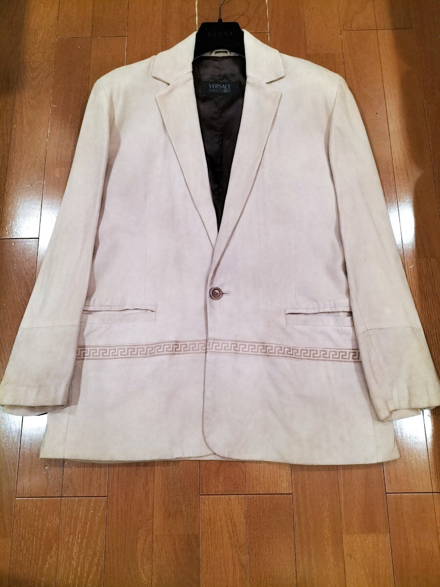 ヴェルサーチ レザージャケット メンズサイズ52(XL相当)高級本革レザー 大人気グレカ模様 拍卖