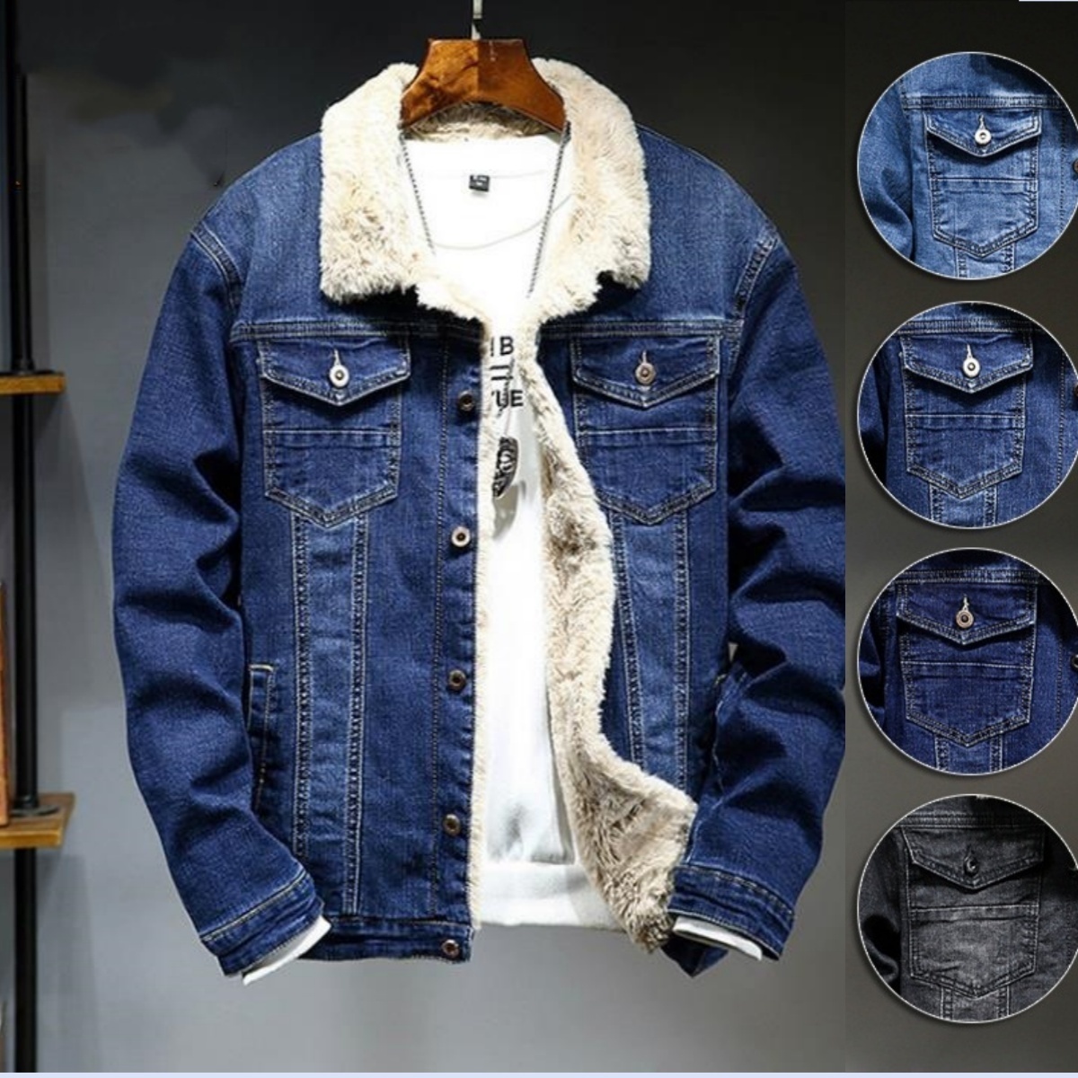 裏フリース デニムジャケット コート 新品・メンズ 裏ボア ジージャン 作業服 ライトアウター 冬用 ブルゾン【DS919#】ブルー XL拍卖