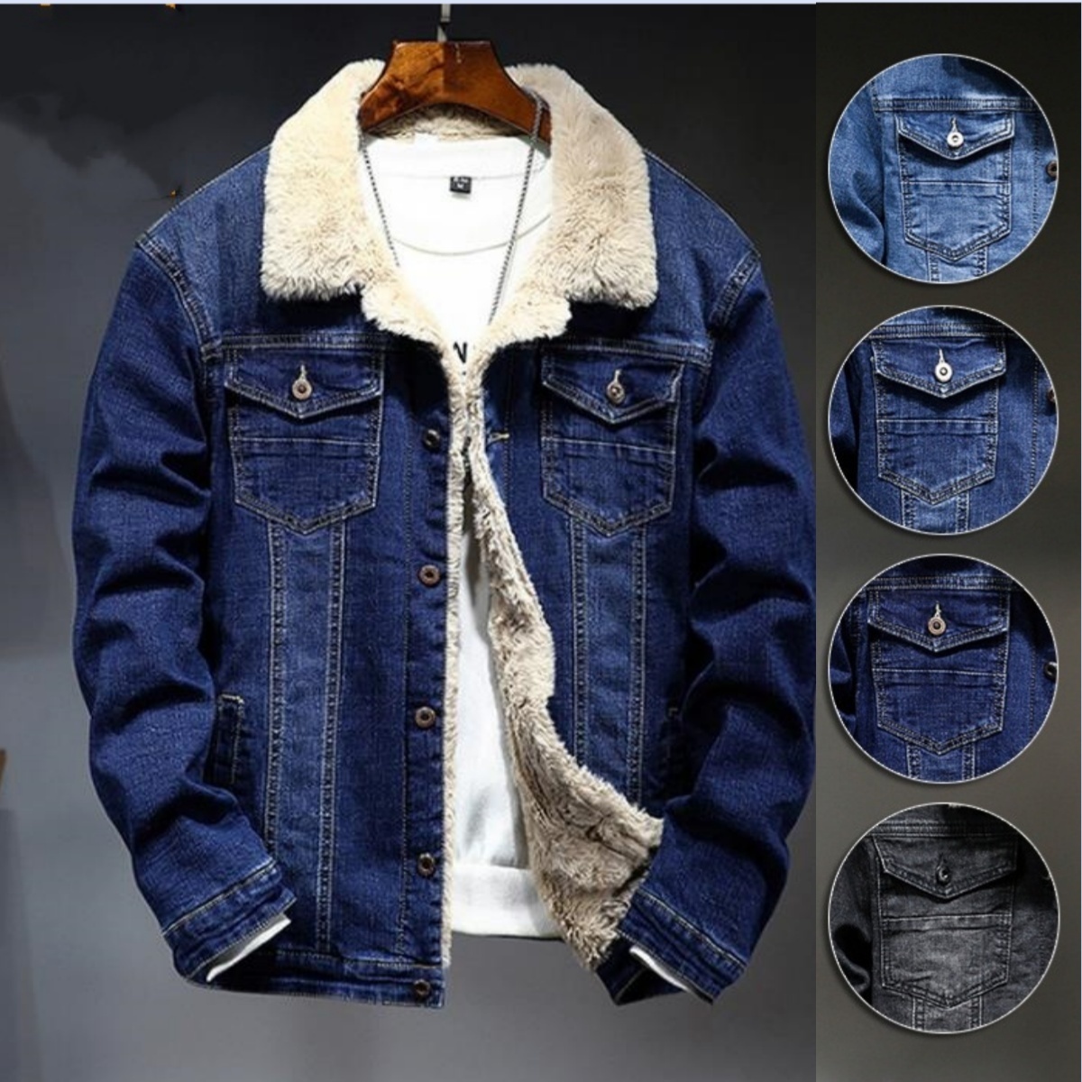 裏フリース デニムジャケット コート 新品・メンズ 裏ボア ジージャン 作業服 ライトアウター 冬用 ブルゾン【DS919#】ダークブルー XL拍卖