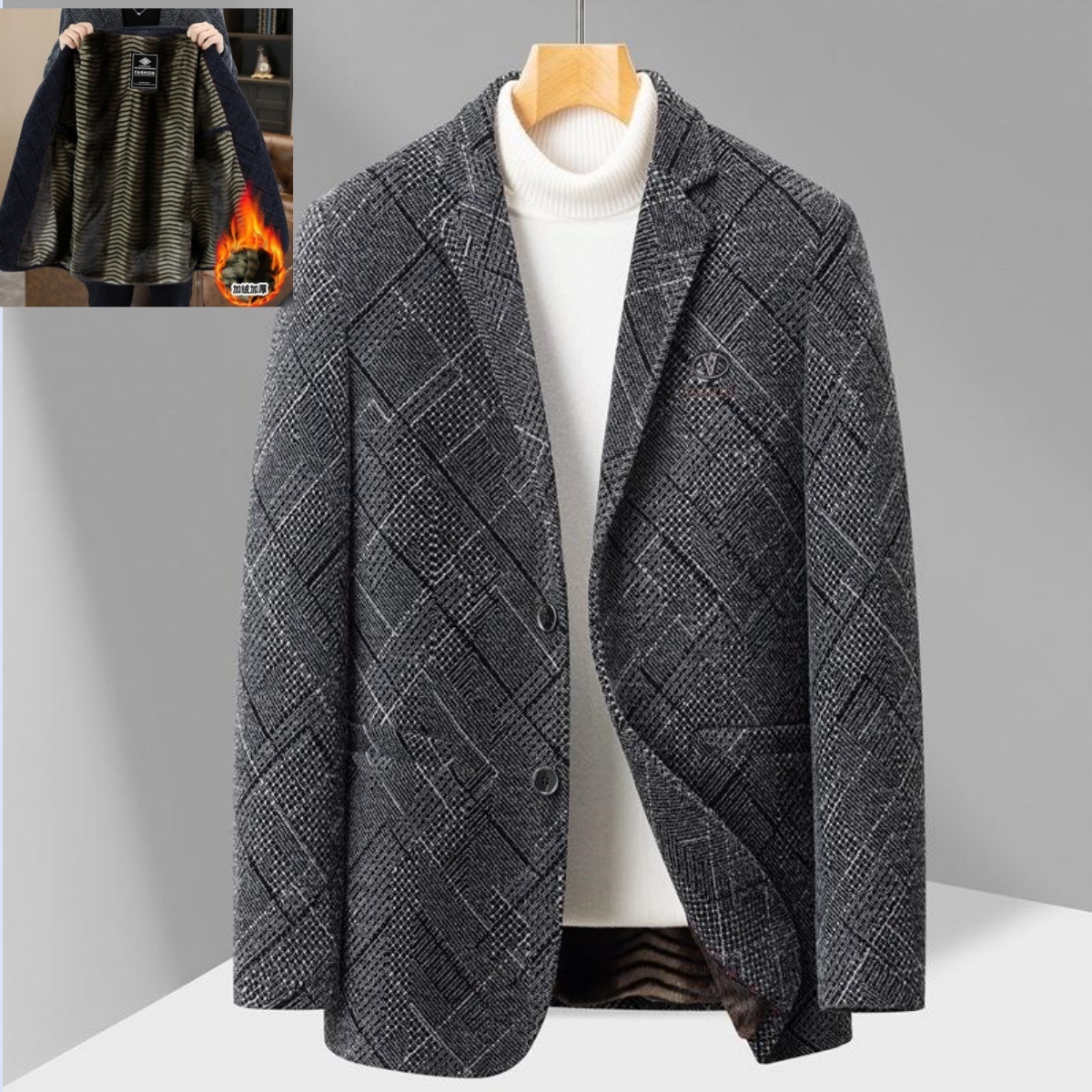 テーラードジャケット 裏フリース 裏ボア裏起毛 メンズ*新品 ブレザー アウター 秋冬服 ブルゾン 男性用【25809】グレー L拍卖