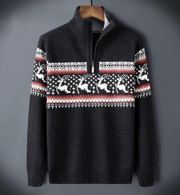 セーター ニット ハイネック プルオーバー メンズ・新品 トップス 長袖 秋冬 ハーフジップ【7701】黒色 XL拍卖